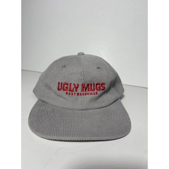 Ugly Mugs Flat Bill Hat Baseball Cap Corduroy Gray Embroidered Snapback OS - Picture 2 of 3